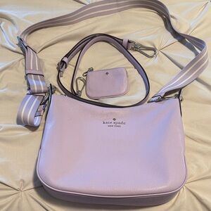 Kate Spade Lavender Pebbled Leather Crossbody with Striped Strap and Coin Pouch